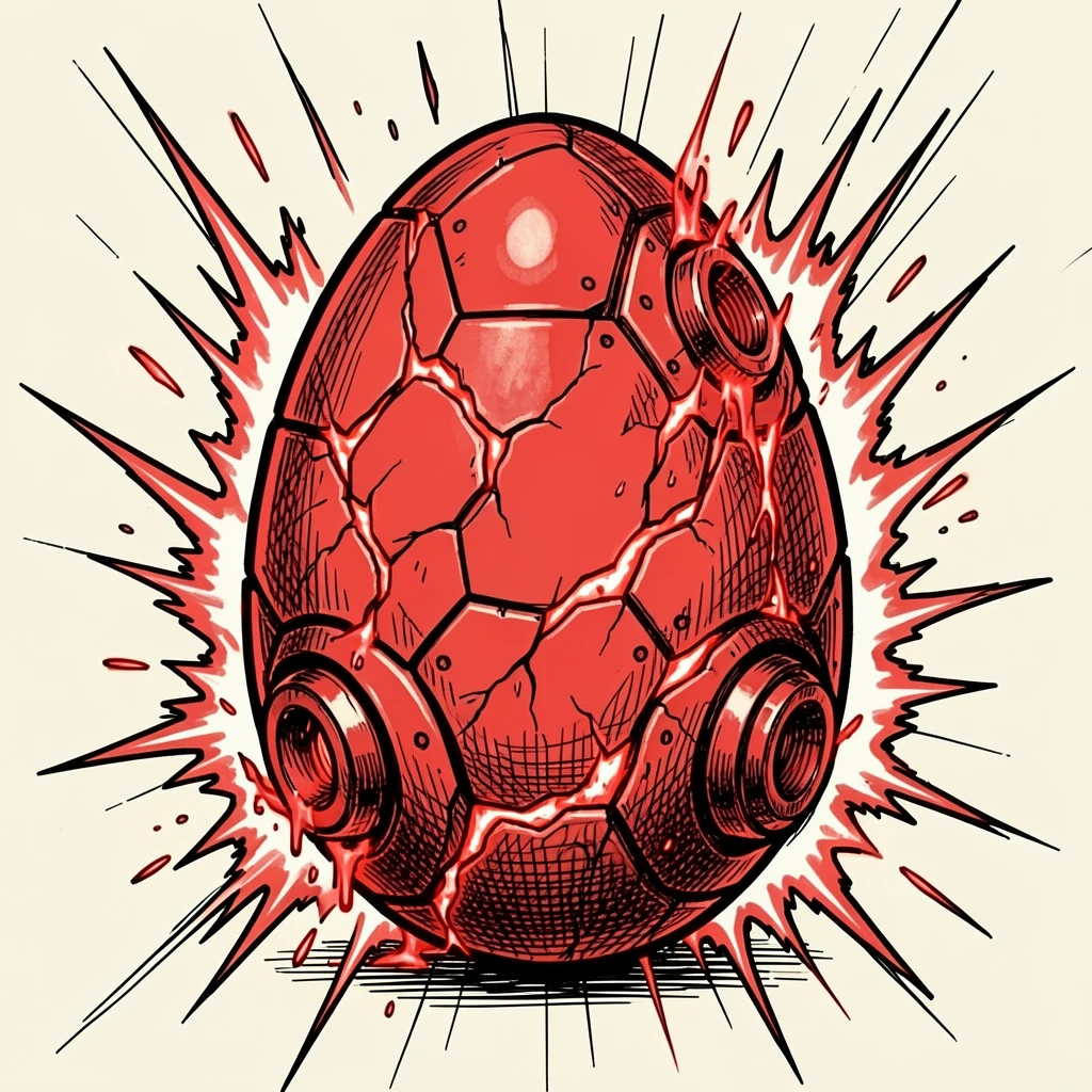 EGI's egg: a red armored egg, cracking with light